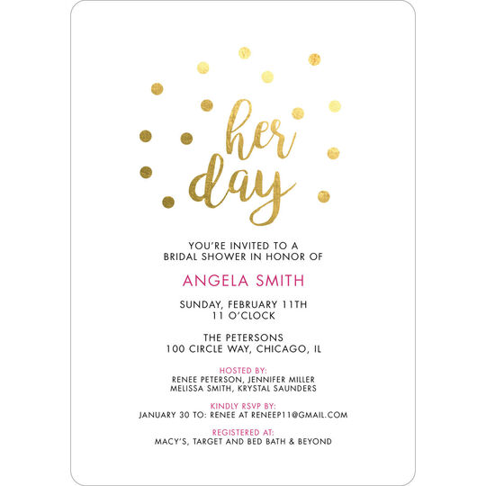 White Her Day Confetti Dot Invitations